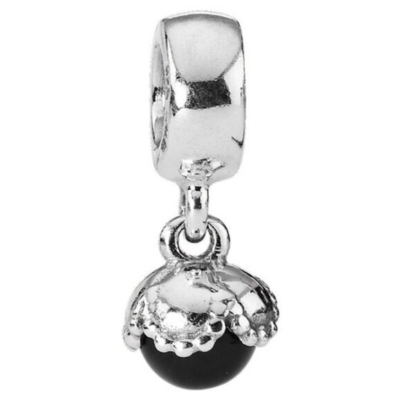 PANDORA Dangle Onyx Drop Charm Authentic Sterling Silver Black Stone Round RARE - Picture 1 of 10